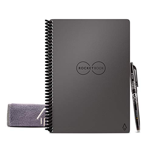 Product Cover Rocketbook Smart Reusable Notebook - Dot-Grid Eco-Friendly Notebook with 1 Pilot Frixion Pen & 1 Microfiber Cloth Included - Deep Space Gray Cover, Executive Size (6