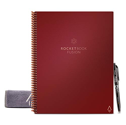 Product Cover Rocketbook Fusion Smart Reusable Notebook - Calendar, To-Do Lists, and Note Template Pages with 1 Pilot Frixion Pen & 1 Microfiber Cloth Included - Scarlet Sky Cover, Letter Size (8.5