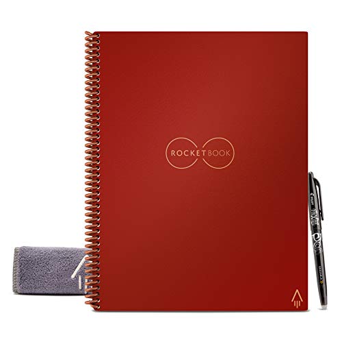 Product Cover Rocketbook Smart Reusable Notebook - Dot-Grid Eco-Friendly Notebook with 1 Pilot Frixion Pen & 1 Microfiber Cloth Included - Scarlet color Cover, Letter Size (8.5