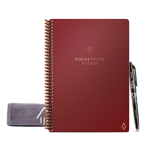 Product Cover Rocketbook Fusion Smart Reusable Notebook - Calendar, To-Do Lists, and Note Template Pages with 1 Pilot Frixion Pen & 1 Microfiber Cloth Included - Scarlet Sky Cover, Executive Size (6