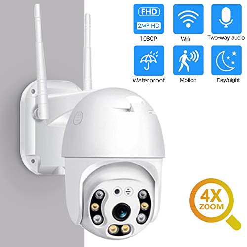 Product Cover Outdoor WiFi Security Camera, 1080P Pan Tilt Zoom Surveillance CCTV IP Weatherproof PTZ Camera with Two Way Audio Motion Detection Colorful Night Vision