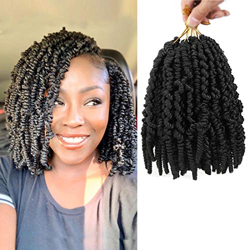 Product Cover 6 Packs Pre-twisted Spring Twist Hair 8 inch Pre-Twisted Passion Twists Crochet Braids For Bob Spring Twists Short Curly Bomb Twist Braiding Hair Hair Extensions (8''6Pcs-1B#)