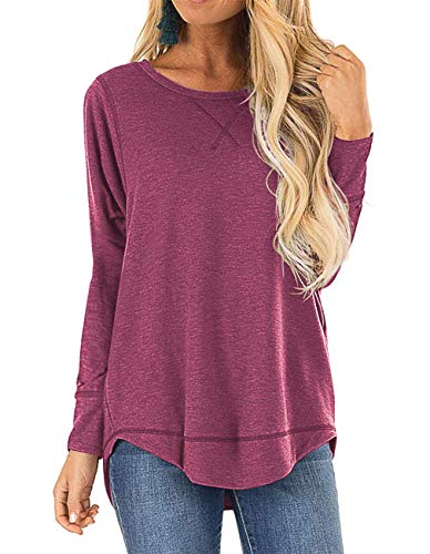 Product Cover LEXISLOVE Womens Tops Long Sleeve T Shirt Round Neck Loose Fit Side Split Casual Tunic Tops Blouses Mauve L