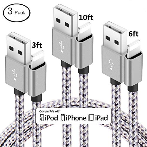 Product Cover iPhone Charger,3 Pack MFi Certified Lighting Cable 6FT Nylon Data Sync Fast iPhone USB Charging Cable Cord Compatible iPhone Xs Max/X/8/7/Plus/6S/6/SE/5S iPad