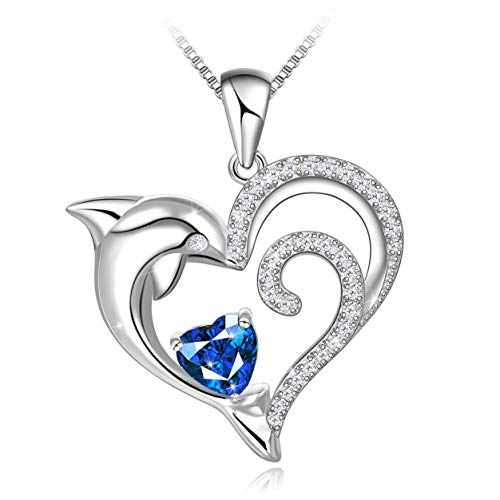 Product Cover Long Way Heart Shape Cubic Zirconia 925 Sterling-Silver-Dolphin- Necklace for Women