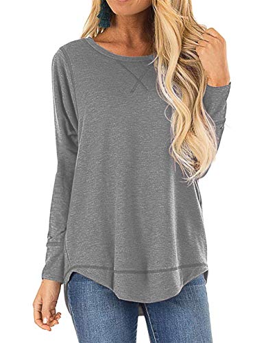 Product Cover LEXISLOVE Womens Tops Fall Long Sleeve Shirts Round Neck Loose Fit Side Split Casual Tunic Tops Blouses LightGray XL