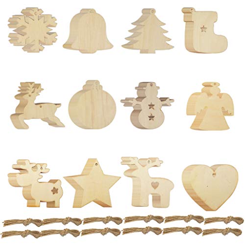 Product Cover Yolyoo 120 Pieces Christmas Wooden Ornaments Unfinished Wooden Ornaments Hanging Embellishments Crafts for DIY, Christmas Hanging Decorations