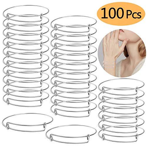 Product Cover UPINS 100Pcs Expandable Blank Bangle Bracelets Adjustable Wire Bracelets for DIY Jewelry Making, Silver