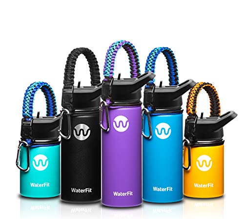 Product Cover WaterFit Vacuum Insulated Water Bottle - Double Wall Stainless Steel Leak Proof BPA Free Sports Wide Mouth Water Bottle - Travel Straw Lid - 12oz 16oz 20oz -5 Colors