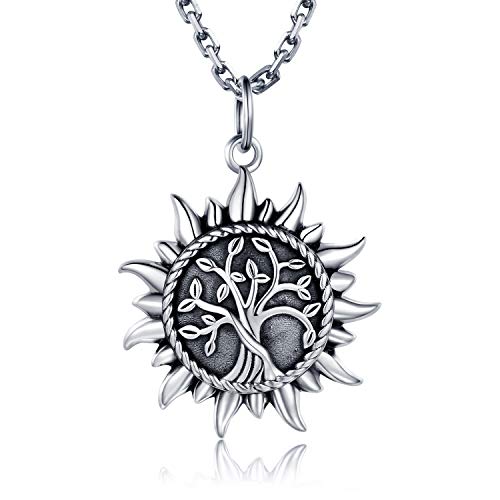 Product Cover 925 Sterling Silver Urn Necklace for Ashes Sunshine Cremation Keepsake Pendant Family Tree of Life Ashes Necklace Jewelry Locket Memorial Gifts for Men Women