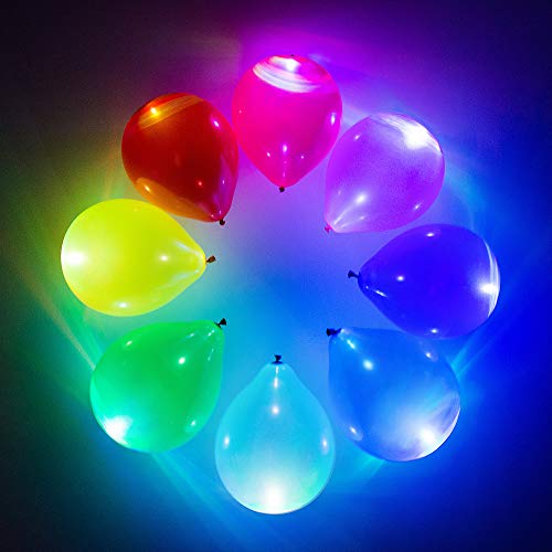 Product Cover Dusico® Flashing LED Light Up Party Balloons (30 Pack), Rainbow Glow in The Dark Neon Lights Assorted Colors Changing, for Helium Or Air Use, Strong Latex, 12 Inches, Lasts 12-24 Hours