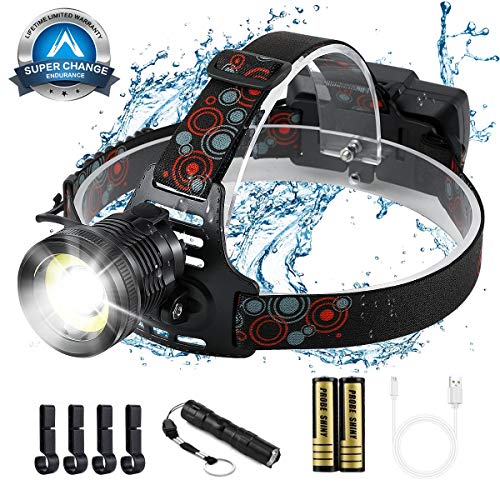 Product Cover Headlamp, 2 in 1 Newest Version Ultra Bright Led Headlamp，8000 High Lumen Zoomable,COB Enhanced Headlamp, USB Rechargeable Waterproof Headlamp Flashlight, for Hunting, Camping, Auto Repair, Outdoors