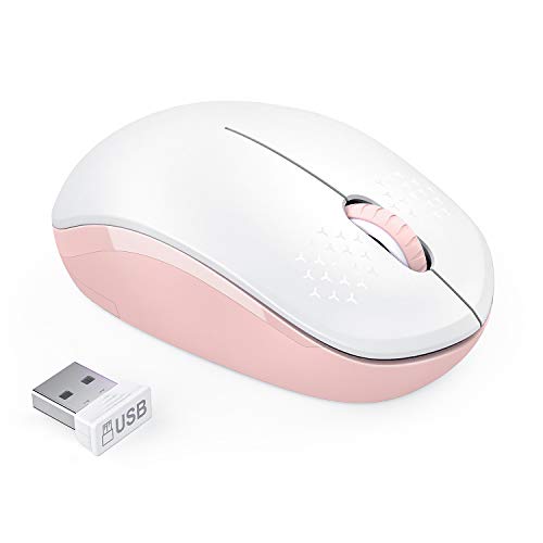 Product Cover Wireless Mouse, 2.4G Noiseless Mouse with USB Receiver - seenda Portable Computer Mice for PC, Tablet, Laptop, Notebook - Pink & White