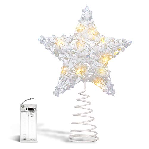 Product Cover Bengoo Christmas Tree Topper, LED Star Treetop with White Snowflake, Lighted Pentagram Snow Tree Top with 2AA Battery(Not Included) for Christmas Tree Decorations (White)