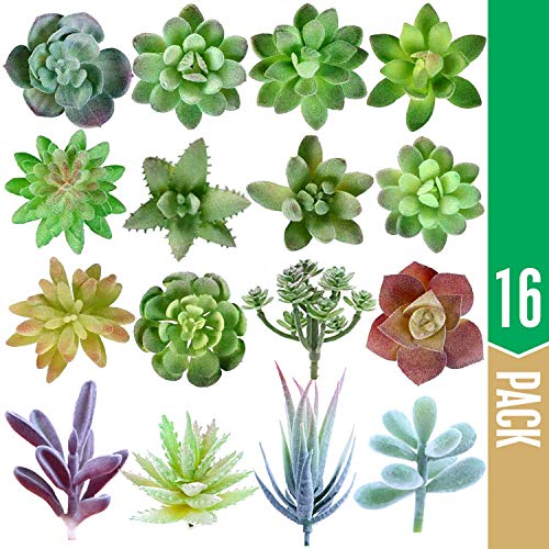 Product Cover Elfranso Artificial Succulent Plants Unpotted - Premium 16 Pack of Small Fake Succulent Plants - Realistic Faux Mini Succulent Plants for Home Decor