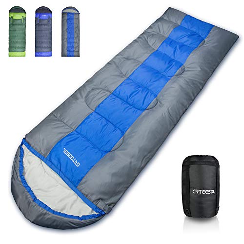 Product Cover arteesol Sleeping Bag, Indoor & Outdoor Lightweight & Waterproof 4 Seasons for Kids & Adults Camping Gear Equipment, Traveling (Blue&Grey-1kg/2.2lbs)