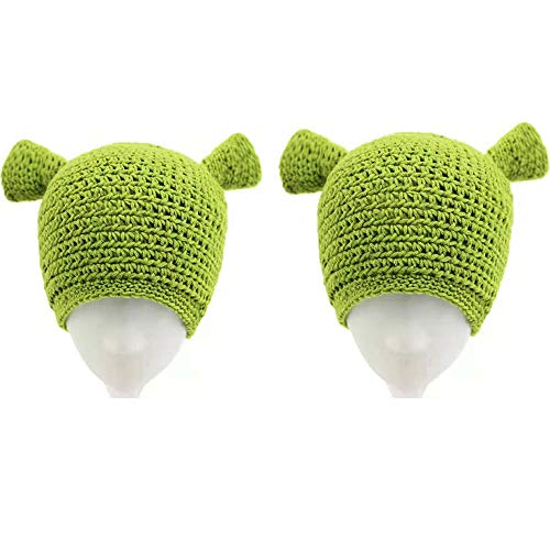 Product Cover MTCLFTOO Shrek Ears Hats, Mens Winter Warm Hat,Christmas Hats for Adult,Green Beanie Cosplay,Party New Year Gifts-2PCS Small