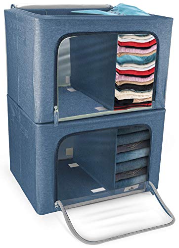 Product Cover Sorbus Storage Bins with Divided Interior, Foldable Stackable Container Organizer Set with Large Window & Carry Handles, Bedroom Closet Organization for Bedding, Linen, Clothes (Two Section - Blue)