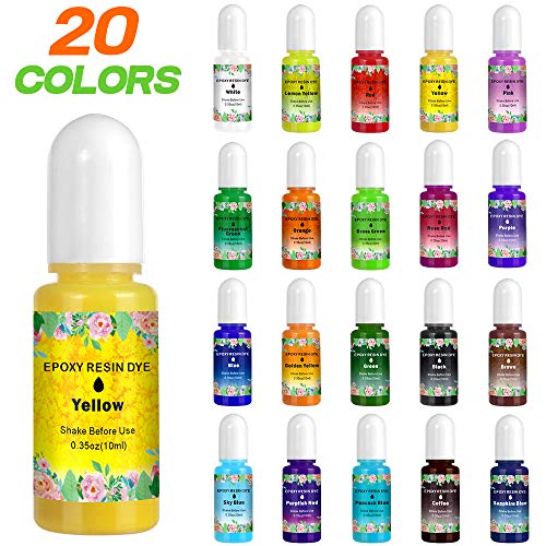 Product Cover 20 Colors Epoxy Resin Dye, OWSEN Translucent Resin Color Pigment Each 0.35oz, High Concentration Resin Pigment Liquid Dye for Art Resin Crafts Making