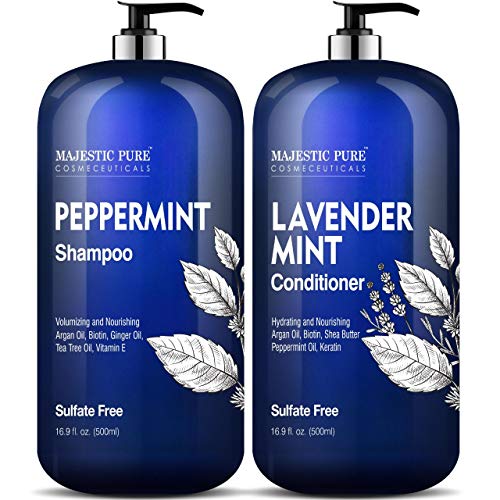 Product Cover MAJESTIC PURE Peppermint Oil Shampoo and Lavender Mint Conditioner Set - Hair Growth Stimulating Formula with Biotin for Thinning Hair, Fights Hair Loss, Sulfate Free - Men and Women - 16.9 fl oz x 2