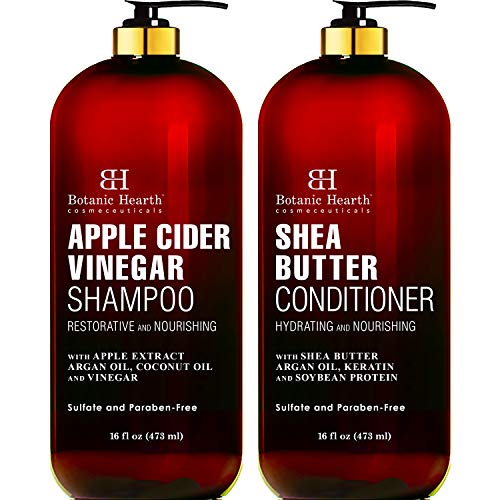 Product Cover BOTANIC HEARTH Apple Cider Vinegar Shampoo and Shea Butter Conditioner Set - Color Safe - Sulfate Free Shampoo and Conditioner Set Reduces Itchy Scalp, Dandruff & Frizz - 16 fl oz x 2