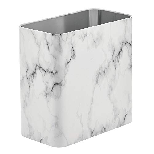 Product Cover mDesign Rectangular Metal Trash Can Wastebasket, Garbage Container Bin - for Bathrooms, Powder Rooms, Kitchens, Home Offices - Marble