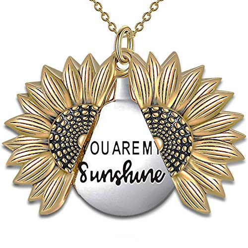 Product Cover MyLittleSunflower - You are My Sunshine Necklace - Sunflower Necklace Locket with Engraved Hidden Message Pendant for Women, Mother, Daughter