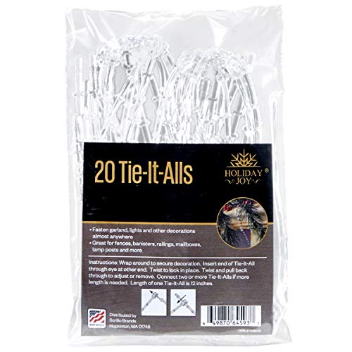 Product Cover Sorillo Brands 20 Clear Tie-It-All Decoration Hangers - Secures Garlands, Lights, Decorations on Railings, Fences, Lamp Posts