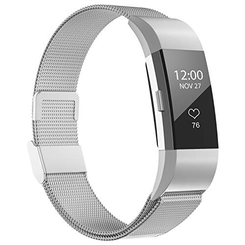 Product Cover iGK Replacement Bands Compatible for Charge 2, Stainless Steel Metal Bracelet with Unique Magnet Clasp Silver Small