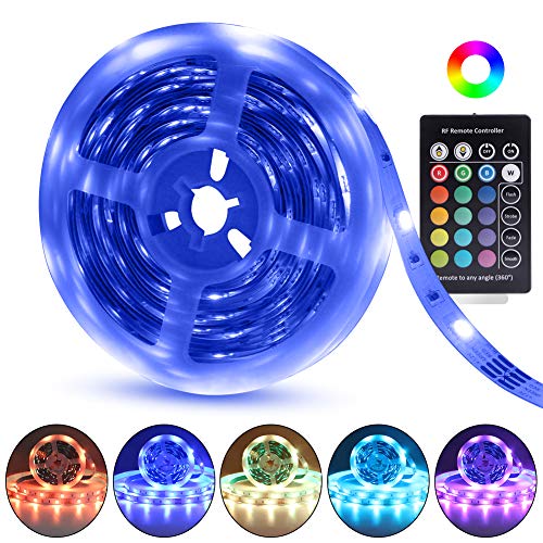 Product Cover Led Strip Lights RGB Remote Control Led Light YOHOG 16.4ft 5m RGB Light Strip with 24 Key RF Remote Control 12V Power Supply RGB Light 150 Leds Flexible Light Strips for Home Kitchen Indoor Decoration