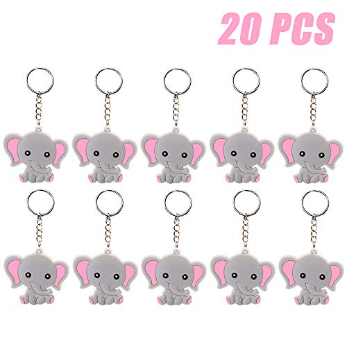 Product Cover Finduat 20 Pcs Pink Baby Elephant Keychains for Elephant Theme Party Favors Pendant, Birthday Party Supplies, Baby Shower Favors Girl Party Favors for Kid Toy Ornament Souvenirs Gift