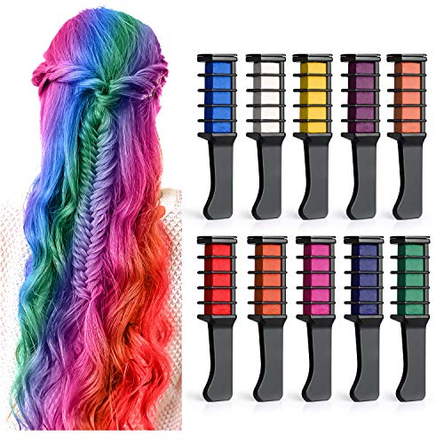 Product Cover BALHVIT Hair Color Chalk Comb Set, [10 Bright Colors] Washable Hair Chalk for Girls Gifts, Popular Chalks on Birthday Cosplay Halloween Party, Non-Toxic Temporary Hair Chalk Pens Safe for Kids, Teen