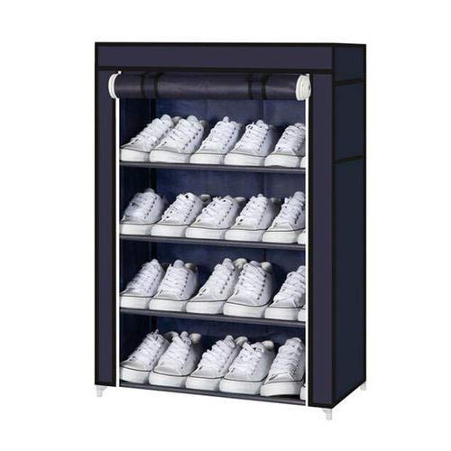 Product Cover Aysis Multipurpose Portable Folding Shoes Rack 4 Tiers Multi-Purpose Shoe Storage Organizer Cabinet Tower with Iron and Nonwoven Fabric with Zippered Dustproof Cover (Navy Blue)