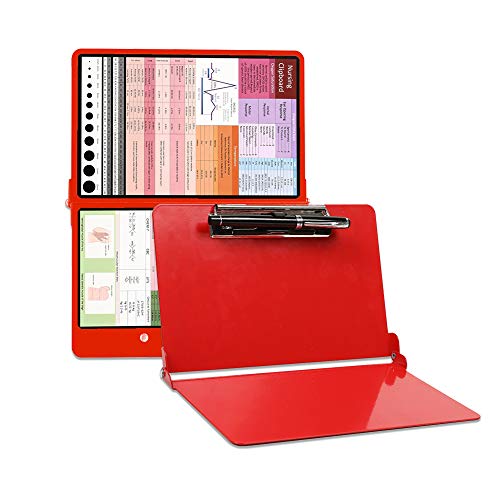 Product Cover Duralbe Aluminum Medical & Nursing Edition Clipboard Foldable, Super Lightweight, Perfect Size for Scrub Pocket, for Medical Student/Nurse/Doctor/Healthcare Professionals, 2 Stickers Incl. (Red)