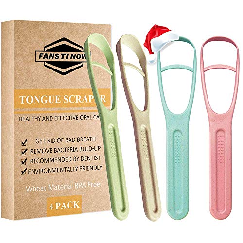 Product Cover Tounge Scraper Cleaner. The Best Tongue Scrapers Ever! Design in The USA - Wheat Material, Low-Carbon Living - Bad Breath Treatment Halitosis (4 Pack)