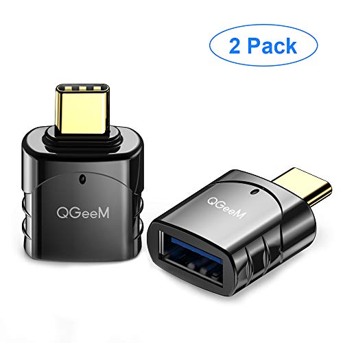 Product Cover USB C to USB Adapter Cable(2 Pack),QGeeM USB C to USB 3.0 Adapter,USB Type C to USB,Thunderbolt 3 to USB Female Adapter OTG with Blue Indicator LED,USB C OTG Adapter
