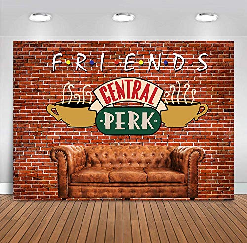 Product Cover Central Perk Pub Photo Backdrop 7x5ft Polyester Sofa Coffee Shop Photography Backdrop Friends Photo Booths Studio Props Video TV Show Background Red Brick Wall Fabric