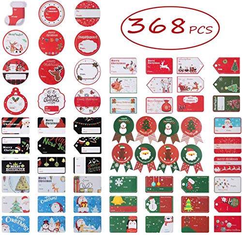 Product Cover Christmas Gift Tags Stickers, Self Adhesive Name Tag for Present, Merry Christmas to from Sticker Labels, with Santa Snowman Xmas Tree Deer Xmas Festival for Wrap and Label Package-368 Pcs