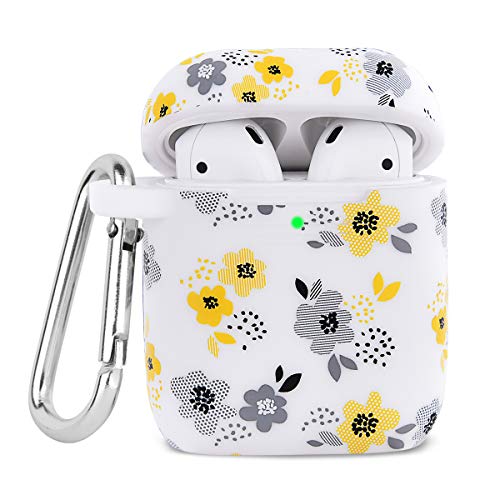 Product Cover Airpods Case AIRSPO Soft Silicone Case Cover Wireless Charging Case Cover Cute Protective Skin Compatible for Apple AirPods 1 & 2 (Yellow Flower 2 in 1)