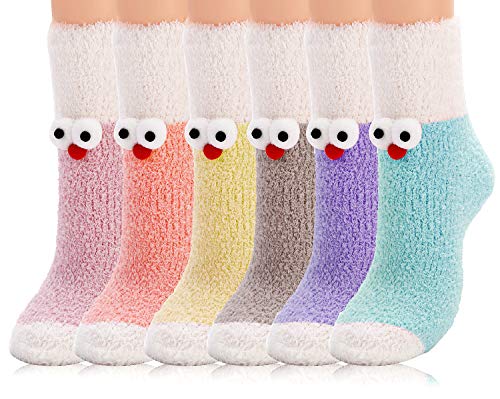 Product Cover Women Fuzzy Socks,Aniwon 6 Pairs Cute Cartoon Cozy Fuzzy Socks Winter Warm Socks Slipper Socks for Women
