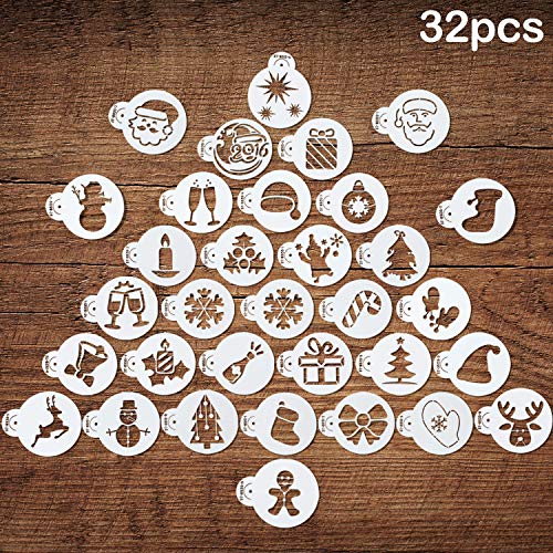Product Cover 32 Pieces Christmas Cookie Stencils Fondant Cupcake Stencil Molds Embossing Cookie Cutter Templates for Christmas Holiday Crafts Decor Supplies, 32 Styles