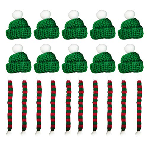 Product Cover PRETYZOOM 20pcs Christmas Mini Knit Hat and Mini Scarf Christmas Tree Ornaments Cute Doll Clothes Accessory Jewelry Making DIY Craft Art (Green)