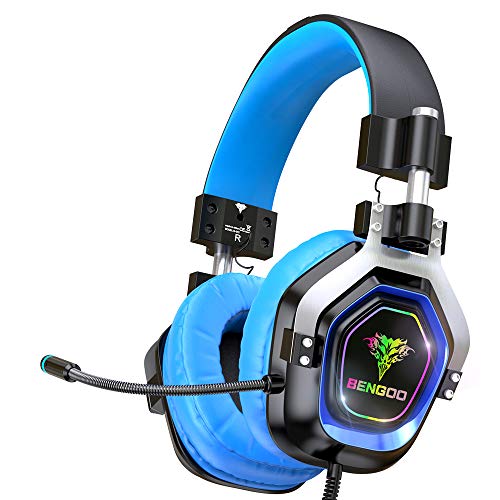 Product Cover BENGOO Gaming Headset for PS4, Xbox One, PC,【4 Speaker Drivers】 Over Ear Headphones with 45° Adjustable Earmuff, 720° Noise Canceling Microphone, Soft Memory Earmuffs for Xbox 360 Accessory (Blue)
