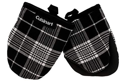 Product Cover Cuisinart Neoprene Mini Oven Mitts, 2pk - Heat Resistant Oven Gloves Protect Hands and Surfaces with Non-Slip Grip and Hanging Loop-Ideal Set for Handling Hot Cookware, Bakeware- Glen Plaid, Black