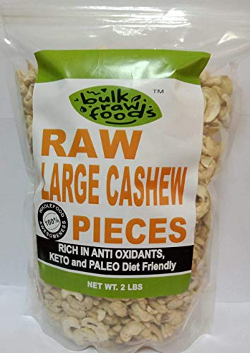 Product Cover Premium RAW Cashew Pieces 100% Natural Large Pieces Unsalted (Ideal Milk Grade) (KETO and Paleo Diet Friendly Gluten Free Snacks) RAW Bulk Packs by BulkRawFoods (Conventional Large Pieces,2 Pounds)