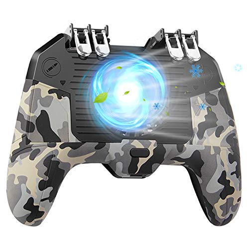 Product Cover Mobile Game Controller 4 Trigger with Cooling Fan for PUBG/Call of Duty/Fotnite [6 Finger Operation] L1R1 L2R2 Gaming Grip Gamepad Mobile Controller Trigger for 4.7-6.5
