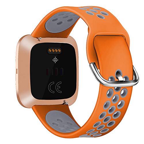 Product Cover Compatible for Fitbit Versa | Soft Silicone Replacement Sport Band for Versa 2/Versa Lite/Versa 1/SE (Orange|Gray, Large)