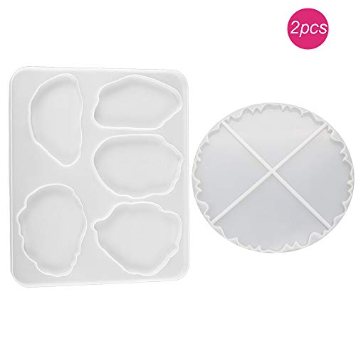 Product Cover 2 Pcs Silicone Resin Molds, 5 Large Size Irregular Patterns and 4 Flexible Geode Agate Patterns for Making Coaster, Bowl Mat,