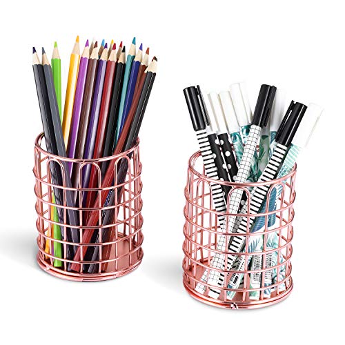 Product Cover CAXXA 2 Pack Metal Wire Pencil Holder, Makeup Brush Holder, Desktop Organizer, Rose Gold Color (2)