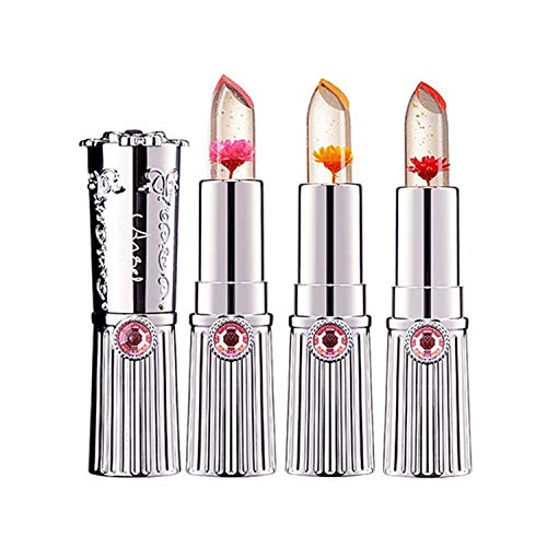 Product Cover Pack of 3 Crystal Flower Jelly Lipstick, FirstFly Long Lasting Nutritious Lip Balm Lips Moisturizer Magic Temperature Color Change Lip Gloss (3Pcs)